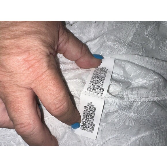 Zara White Fringe Textured Button-Up Shirt Long Sleeve Feather Pattern Sz S - Picture 9 of 13